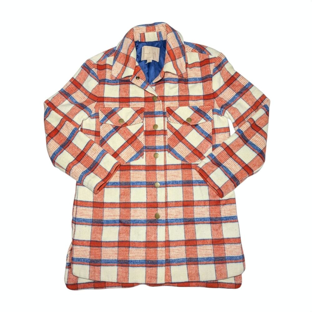 Hutch x Anthropologie Donna Plaid Shirt Jacket Shacket Women's Sz S Orange Blue - Picture 5 of 11